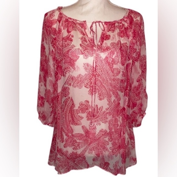 Banana Republic Bohemian Blouse Fuchsia Pink Floral white Size Medium - Picture 1 of 7